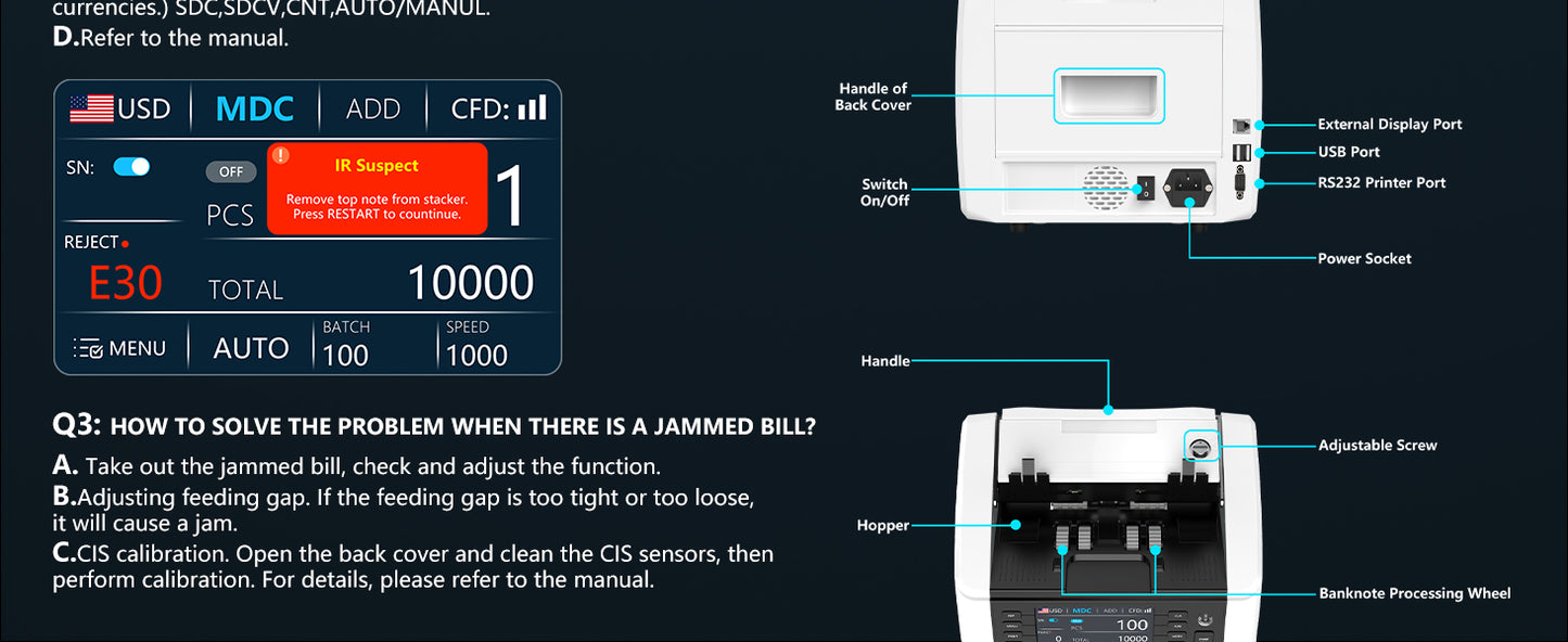 PONNOR AL929 Mixed Denomination Money Counter Machine
