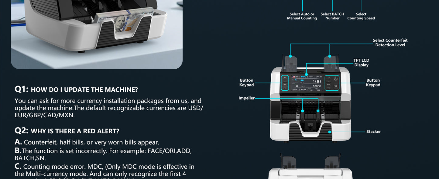 PONNOR AL929 Mixed Denomination Money Counter Machine